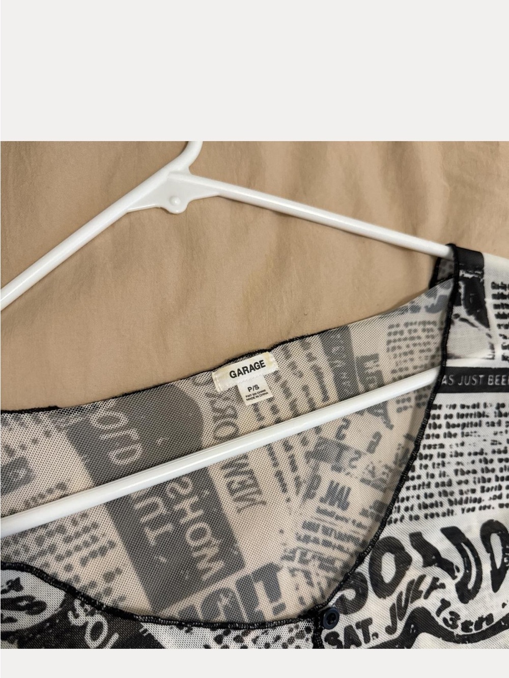 Garage Black & White Newspaper Print Long Sleeve Crop Top - Picture 2 of 3